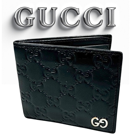 Gucci Black Leather Bifold Wallet GG Logo Silver Hardware Men’s Authentic - Picture 1 of 6